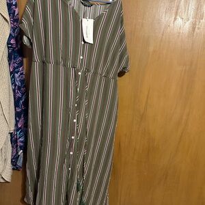 Striped Green, purple and White Dress